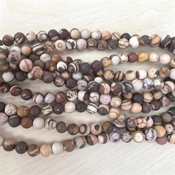 6 mm Stripe agat perler i brune nuancer - Du får en hel streng.